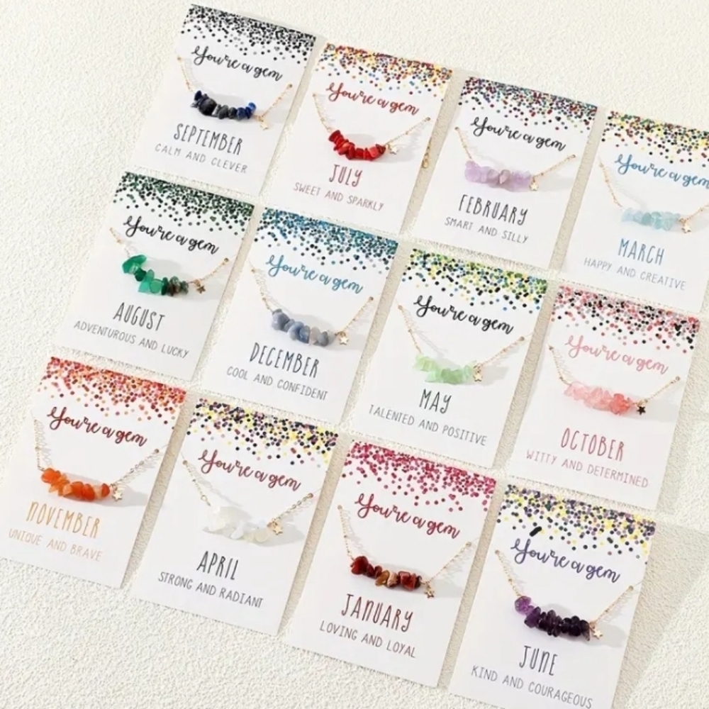 💕 Birthstone Necklace Natural Stone Chips